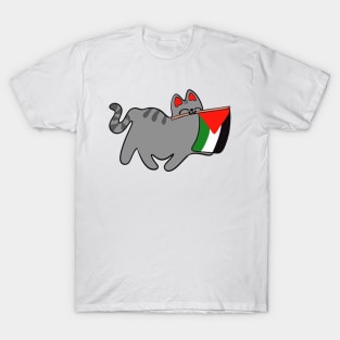 Free Palestine Cute Cat holding Palestinian Flag T-Shirt